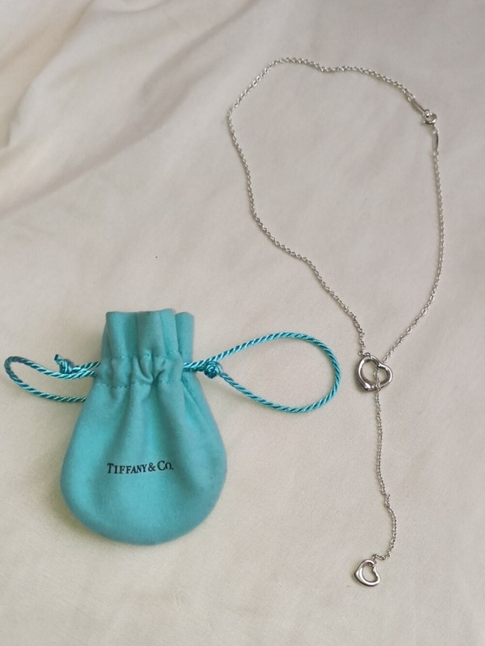 Tiffany & Co. Silver Lariat Necklace with Open Heart Accents - Blue Pouch - Picture 5 of 17